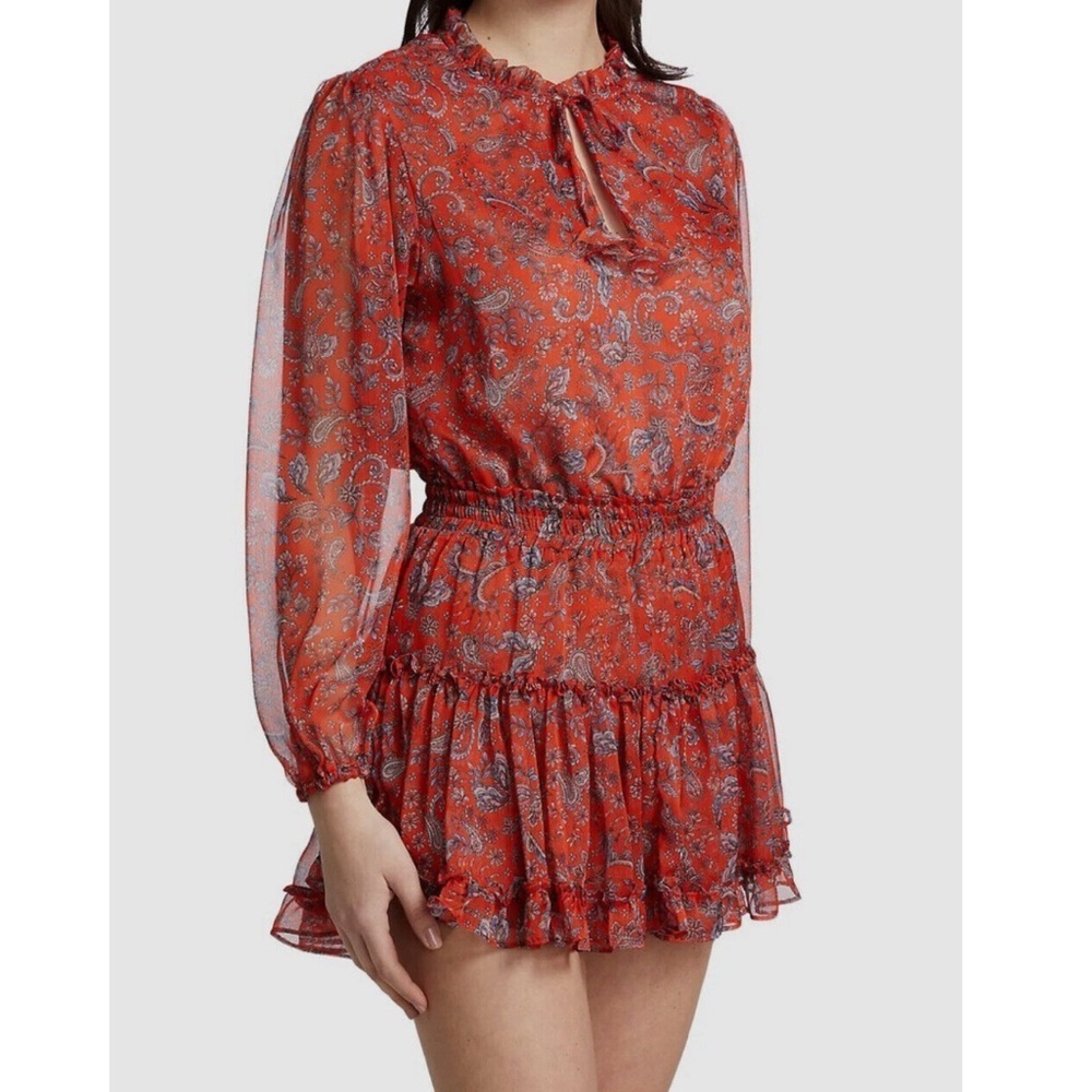 Misa Anthropologie Lorena Dress Orange Floral Chiffon Mini Ruffles